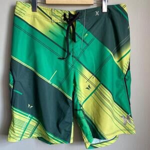 Hurley Phantom Men's Abstact Green‎ / Yellow Board Shorts Size 34
